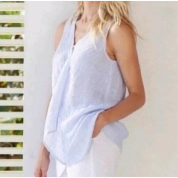 J.Jill Pure Linen Sleeveless Draped Top M Light Blue Summer Coastal Chic - Picture 6 of 6